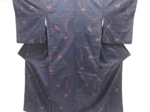 枝葉模様織出し手織り紬着物